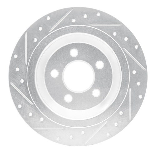 R1 15-23 Ford Mustang Rear Right Drilled & Slotted Silver Brake Rotor