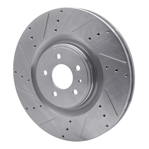 R1 13-14 Ford Mustang Front Left Drilled & Slotted Silver Brake Rotor