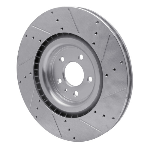 R1 13-14 Ford Mustang Front Left Drilled & Slotted Silver Brake Rotor