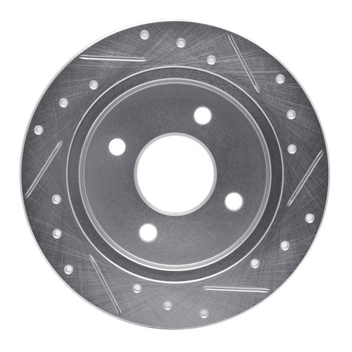 R1 01-19 Ford Focus Rear Left Drilled & Slotted Silver Brake Rotor