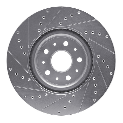 R1 14-25 Cadillac CT5 Front Right Drilled & Slotted Silver Brake Rotor