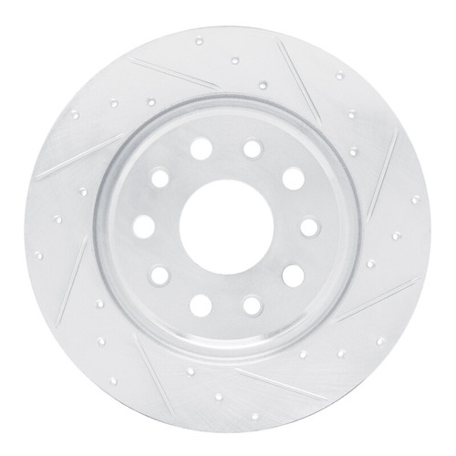 R1 22-25 Jeep Grand Cherokee Rear Right Drilled & Slotted Silver Brake Rotor