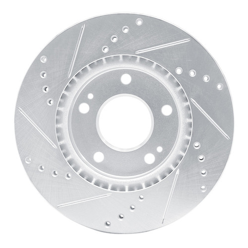 R1 10-13 Kia Forte5 Front Right Drilled & Slotted Silver Brake Rotor