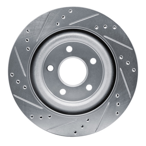 R1 06-08 Jaguar S-Type Rear Right Drilled & Slotted Silver Brake Rotor