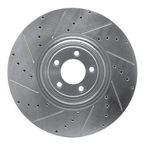 R1 10-24 Jaguar XF Front Left Drilled & Slotted Silver Brake Rotor