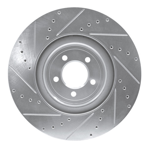 R1 06-21 Jaguar XKR Front Right Drilled & Slotted Silver Brake Rotor