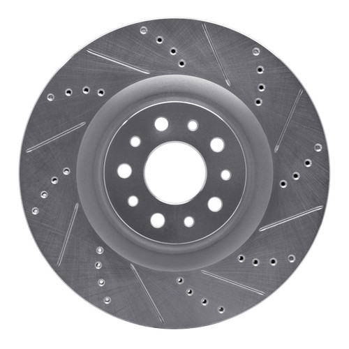 R1 14-19 Fiat 500L Front Right Drilled & Slotted Silver Brake Rotor