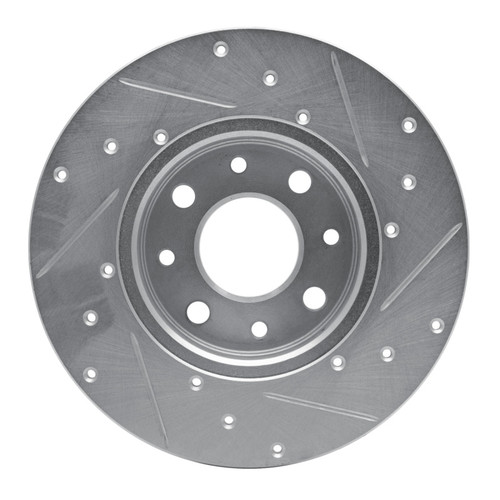 R1 13-19 Fiat 500E Rear Left Drilled & Slotted Silver Brake Rotor