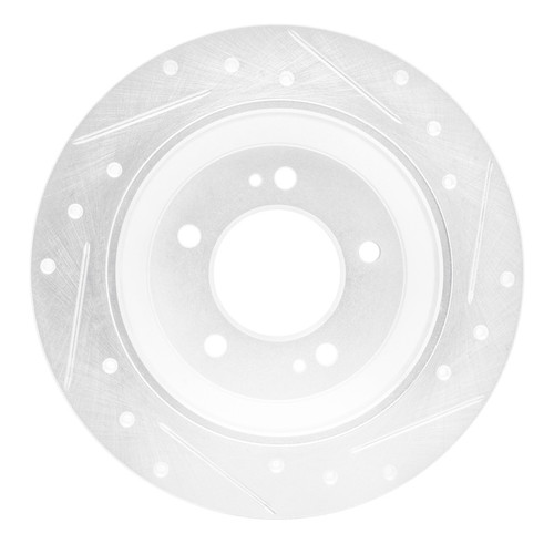 R1 14-23 Hyundai Kona Rear Left Drilled & Slotted Silver Brake Rotor