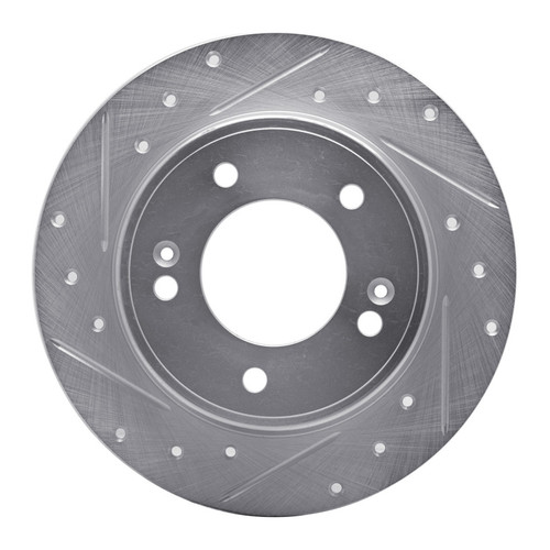 R1 11-25 Hyundai Elantra Coupe Rear Left Drilled & Slotted Silver Brake Rotor