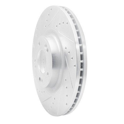 R1 09-14 Hyundai Genesis Sedan Front Left Drilled & Slotted Silver Brake Rotor