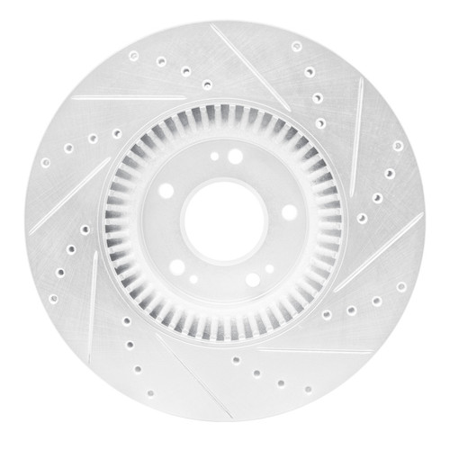 R1 09-14 Hyundai Genesis Sedan Front Left Drilled & Slotted Silver Brake Rotor