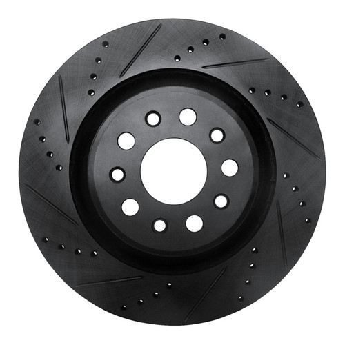 R1 17-24 Maserati LeVante Rear Left Drilled & Slotted Black Brake Rotor