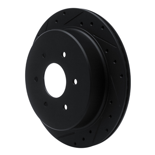 R1 17-24 Nissan Titan Rear Left Drilled & Slotted Black Brake Rotor