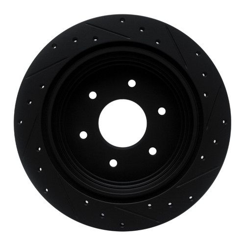 R1 17-24 Nissan Titan Rear Left Drilled & Slotted Black Brake Rotor