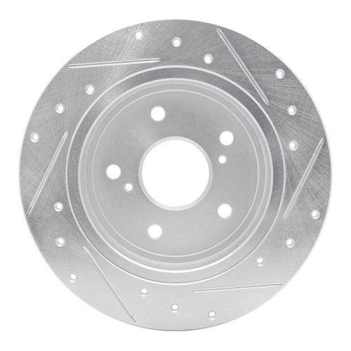 R1 10-13 Suzuki Kizashi Rear Left Drilled & Slotted Silver Brake Rotor