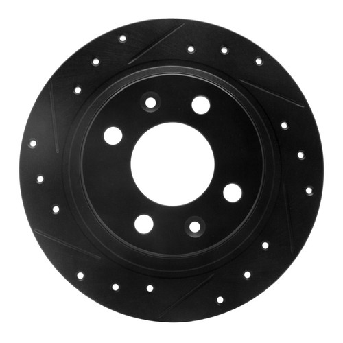 R1 86-98 Saab 9000 Rear Left Drilled & Slotted Black Brake Rotor