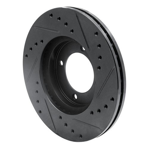 R1 84-87 Toyota Cressida Front Left Drilled & Slotted Black Brake Rotor