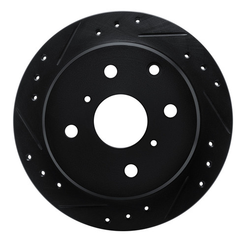 R1 83-84 Toyota Cressida Rear Left Drilled & Slotted Black Brake Rotor