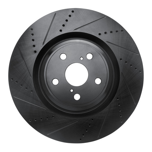 R1 10-17 Lexus LS460 Right Front Drilled & Slotted Black Brake Rotor