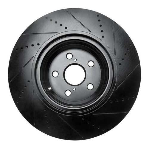 R1 10-17 Lexus LS460 Right Front Drilled & Slotted Black Brake Rotor