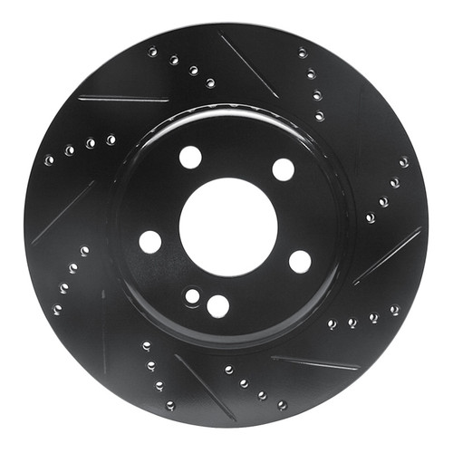R1 15-23 Mercedes-Benz C350E Rear Right Drilled & Slotted Black Brake Rotor