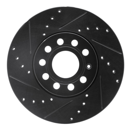 R1 05-25 Audi Q2 (Mexico) Front Left Drilled & Slotted Black Brake Rotor