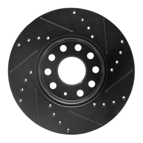 R1 05-25 Audi Q2 (Mexico) Front Left Drilled & Slotted Black Brake Rotor