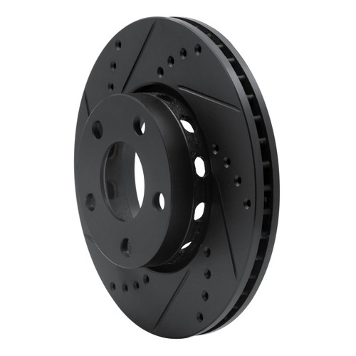 R1 90-97 Audi S6 Front Left Drilled & Slotted Black Brake Rotor