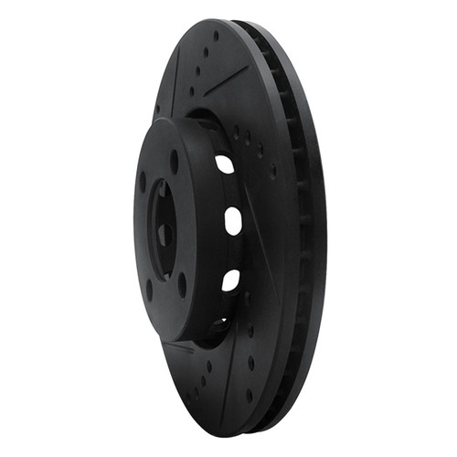 R1 90-91 Audi 90 Quattro Front Left Drilled & Slotted Black Brake Rotor