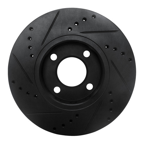 R1 90-91 Audi 90 Quattro Front Right Drilled & Slotted Black Brake Rotor