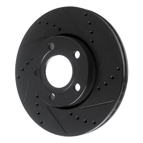 R1 85-91 Audi 5000S Front Right Drilled & Slotted Black Brake Rotor