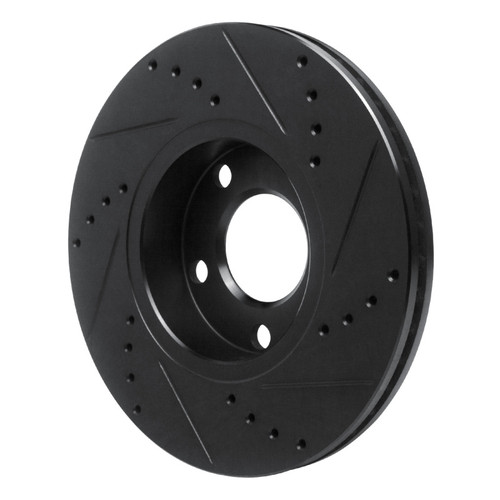 R1 85-91 Audi 200 Quattro Front Left Drilled & Slotted Black Brake Rotor