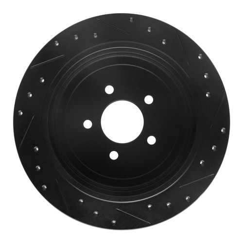R1 03-11 Lincoln Town Car Rear Left Drilled & Slotted Black Brake Rotor