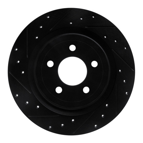 R1 20-25 Ford Mustang Rear Left Drilled & Slotted Black Brake Rotor