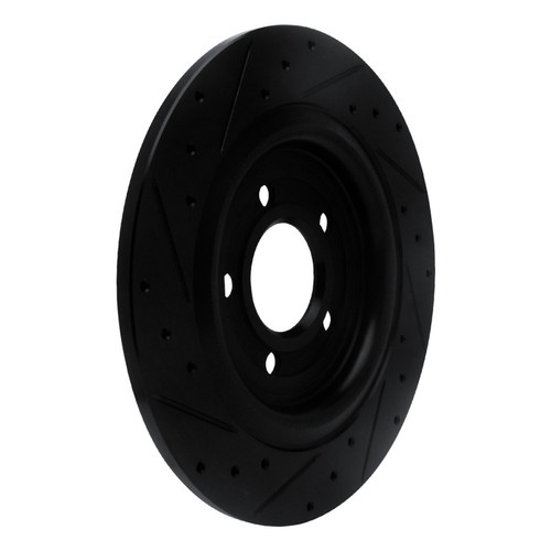 R1 20-25 Ford Mustang Rear Left Drilled & Slotted Black Brake Rotor