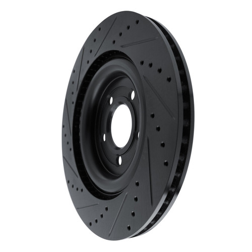 R1 20-25 Ford Police Interceptor Utility Rear Right Drilled & Slotted Black Brake Rotor