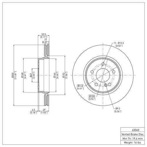 R1 98-09 Chrysler Crossfire Rear Brake Rotor