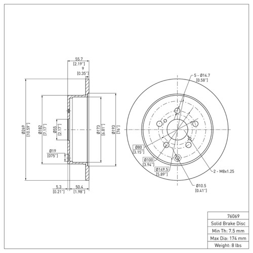 R1 00-10 Pontiac Vibe Rear Brake Rotor