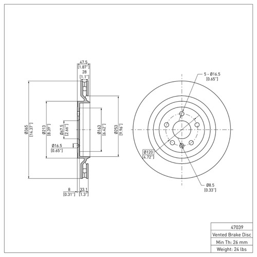 R1 09-24 Cadillac CTS Rear Brake Rotor