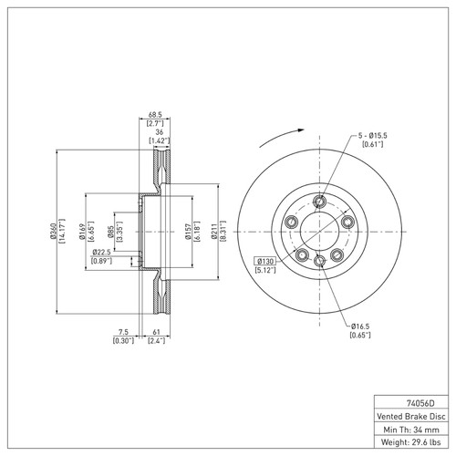 R1 11-18 Porsche Cayenne Right Front Brake Rotor