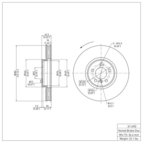 R1 10-11 BMW X6 Left Front Brake Rotor