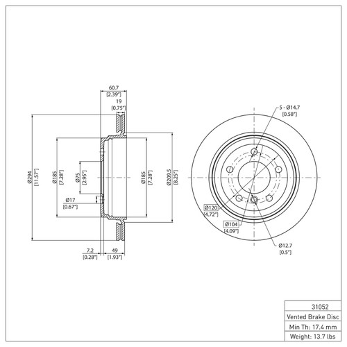 R1 01-05 BMW 325XI Rear Brake Rotor
