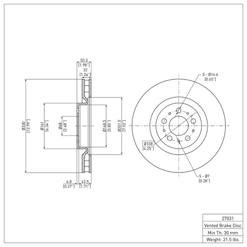 R1 04-07 Volvo V70 Front Brake Rotor