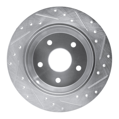 R1 99-04 Jeep Grand Cherokee Rear Left Drilled & Slotted Silver Brake Rotor