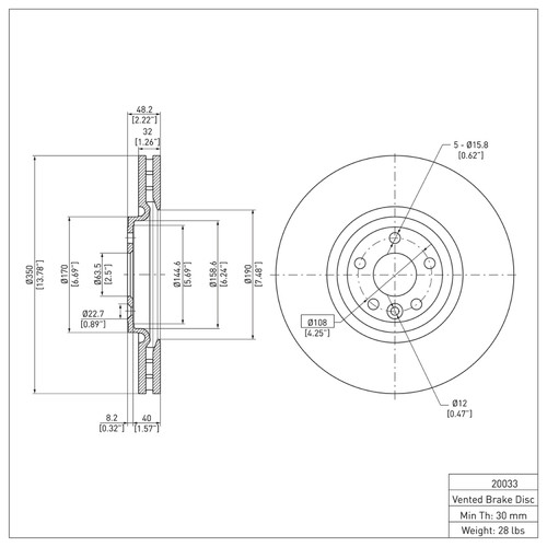 R1 17-20 Jaguar XE Front Brake Rotor