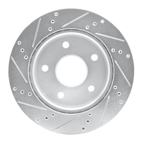 R1 05-11 Dodge Dakota 4WD Front Right Drilled & Slotted Silver Brake Rotor