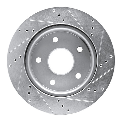 R1 05-11 Dodge Dakota 4WD Front Left Drilled & Slotted Silver Brake Rotor