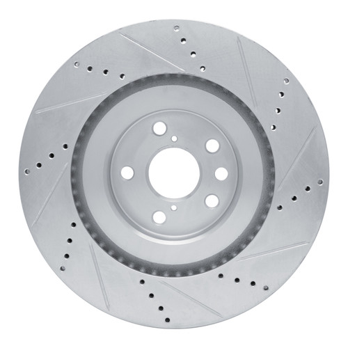 R1 13-25 Lexus RC300 Left Front Drilled & Slotted Silver Brake Rotor
