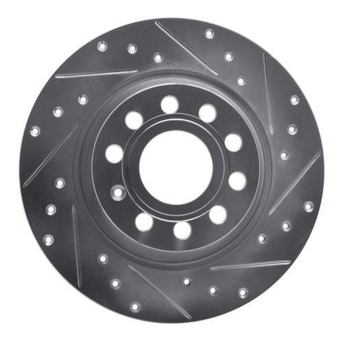 R1 05-18 Audi Q3 Rear Right Drilled & Slotted Silver Brake Rotor